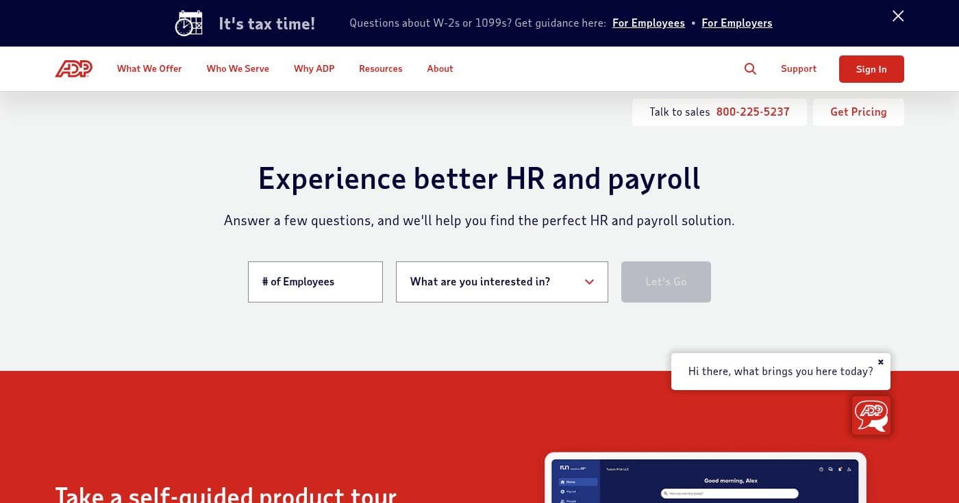 Screenshot of ADP homepage