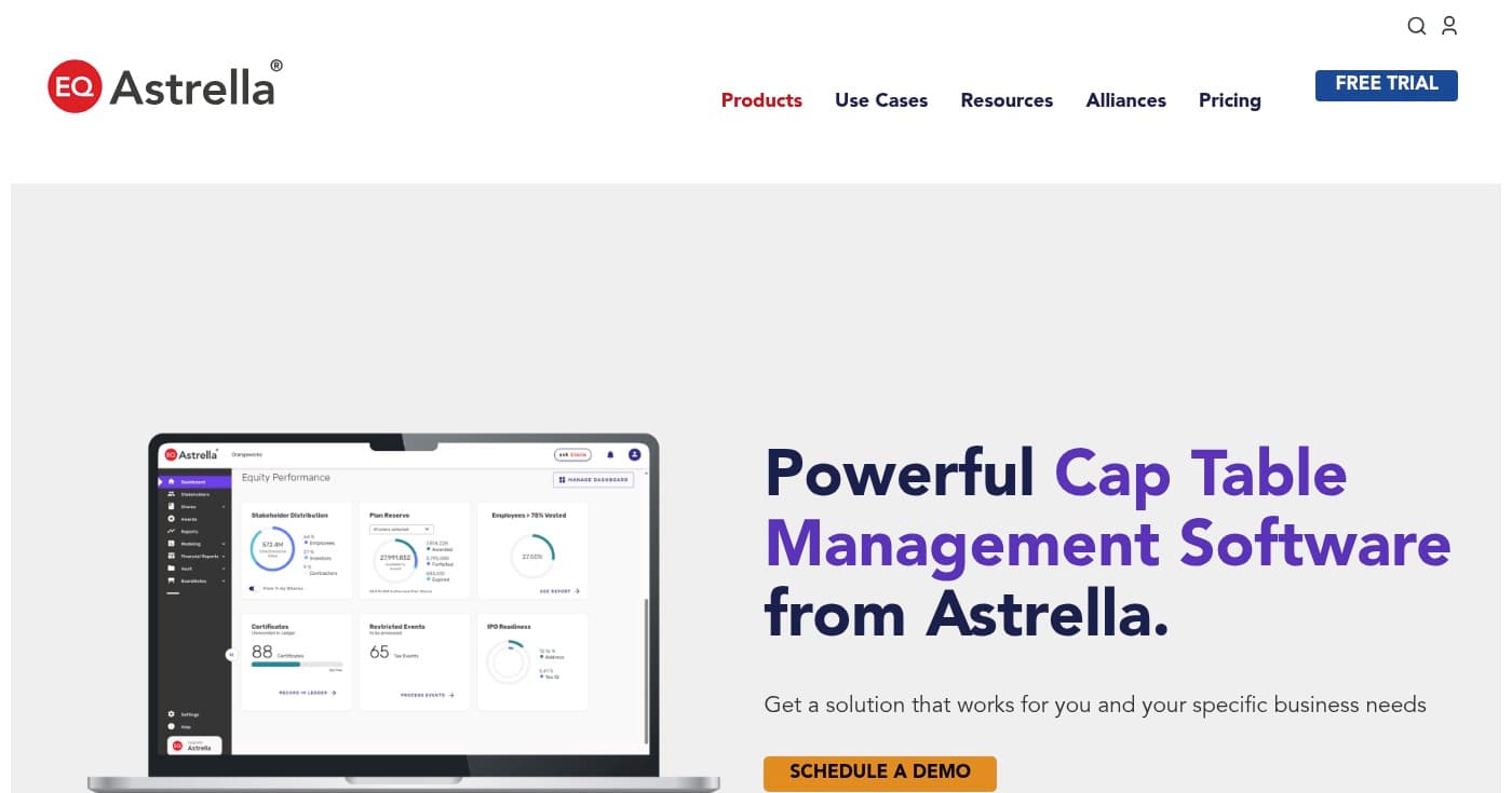 Screenshot of Astrella homepage