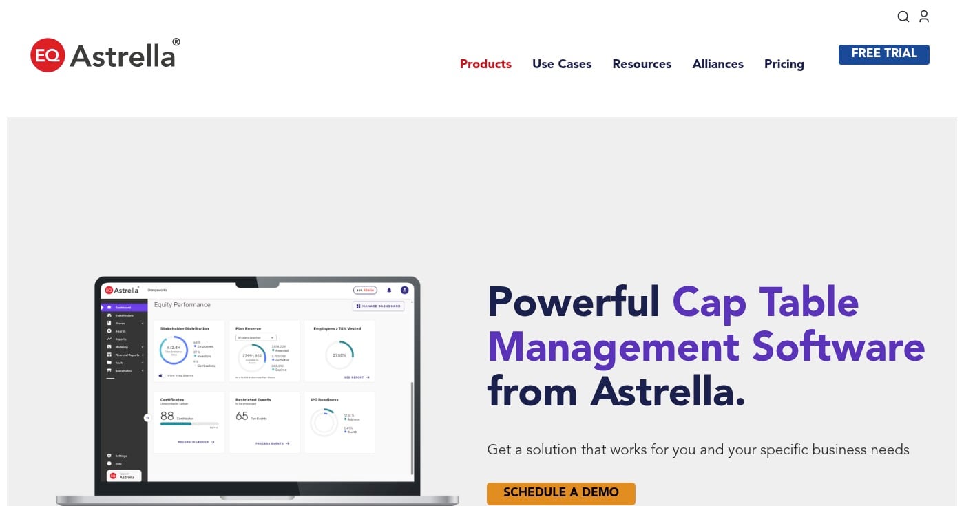 Screenshot of Astrella homepage