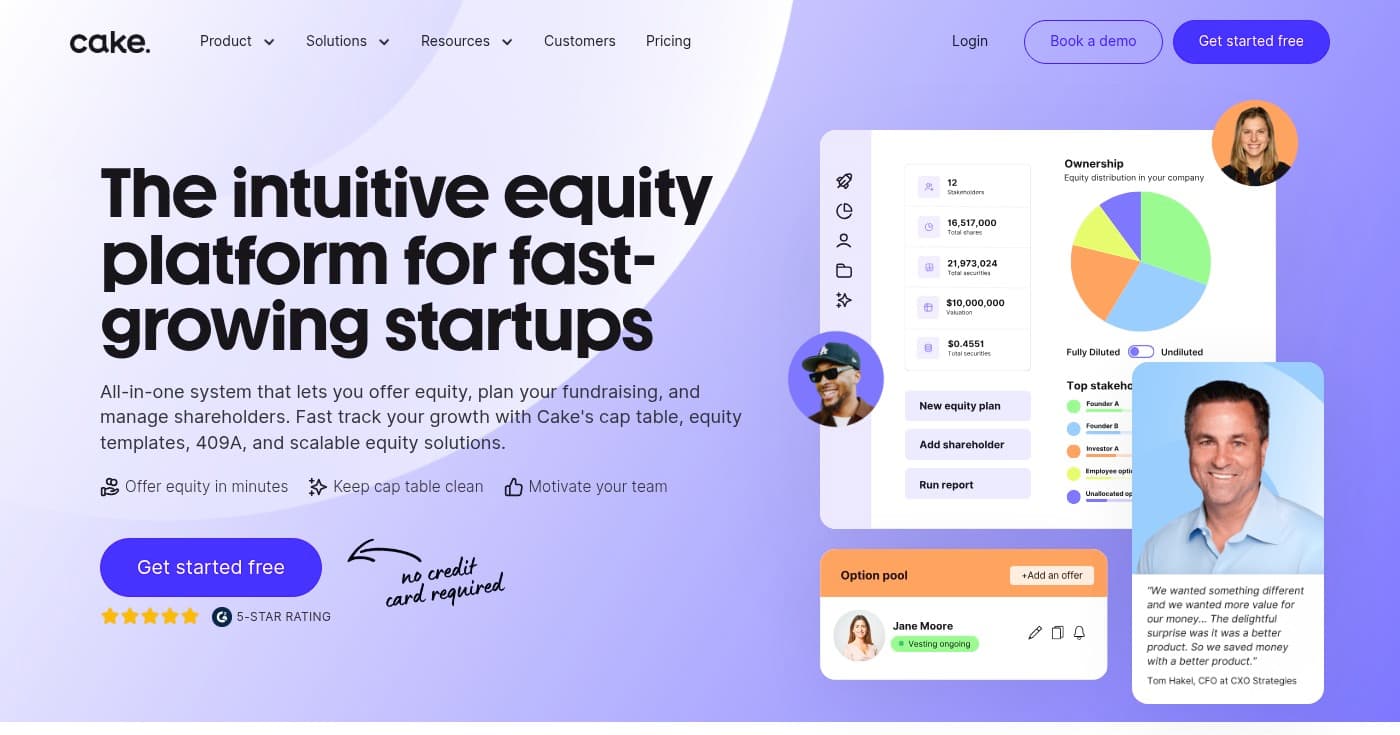 Screenshot of Cake Equity homepage