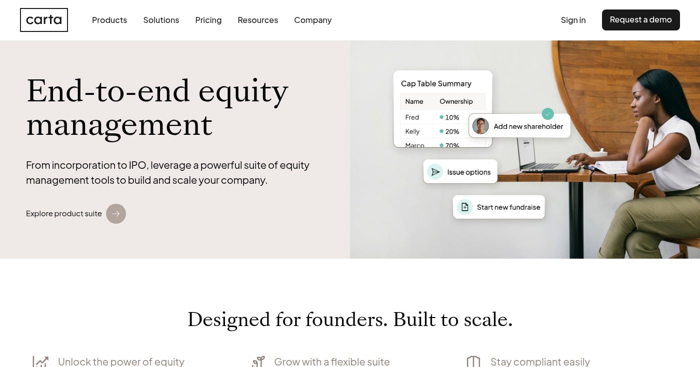 Carta equity management platform homepage
