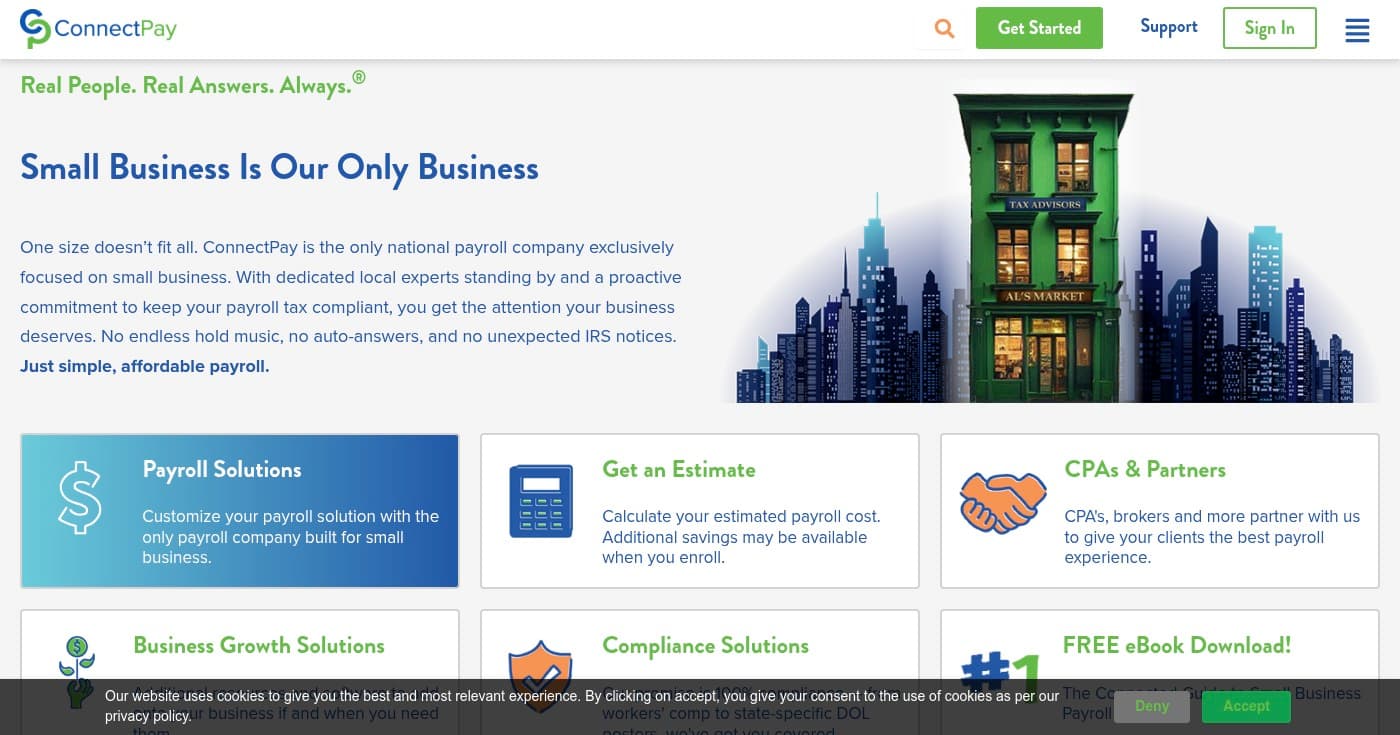 Screenshot of ConnectPay homepage