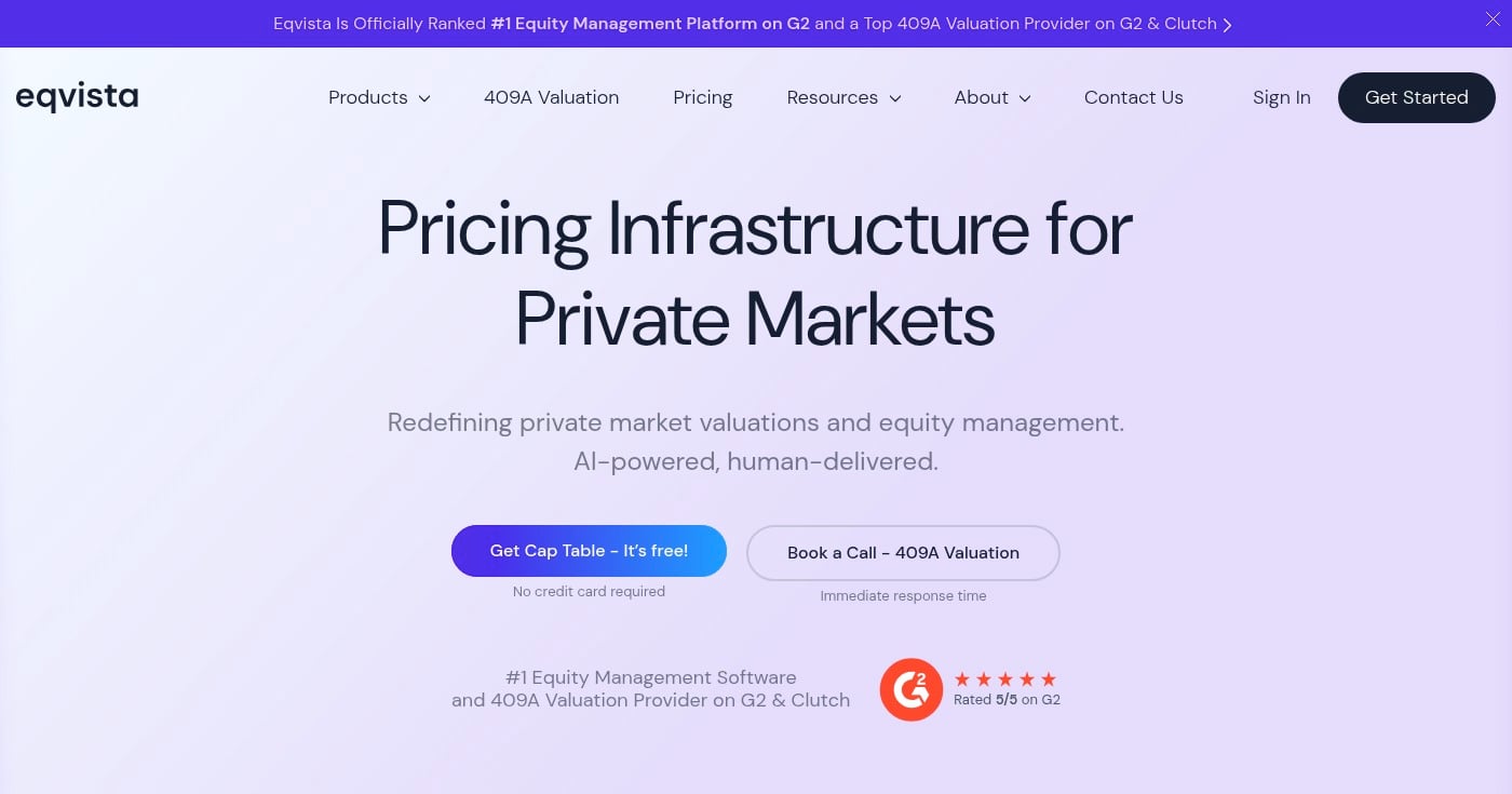 Eqvista equity management platform homepage