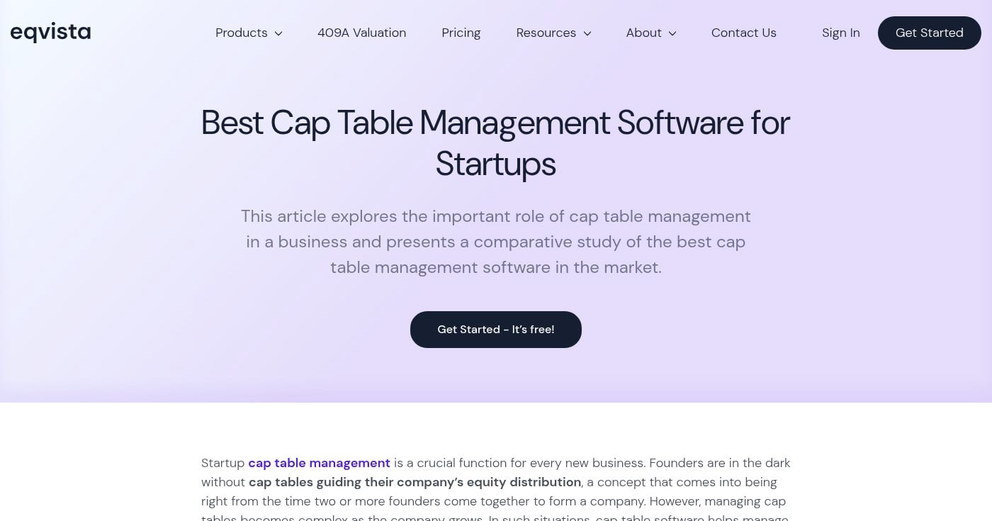 Screenshot of Eqvista homepage