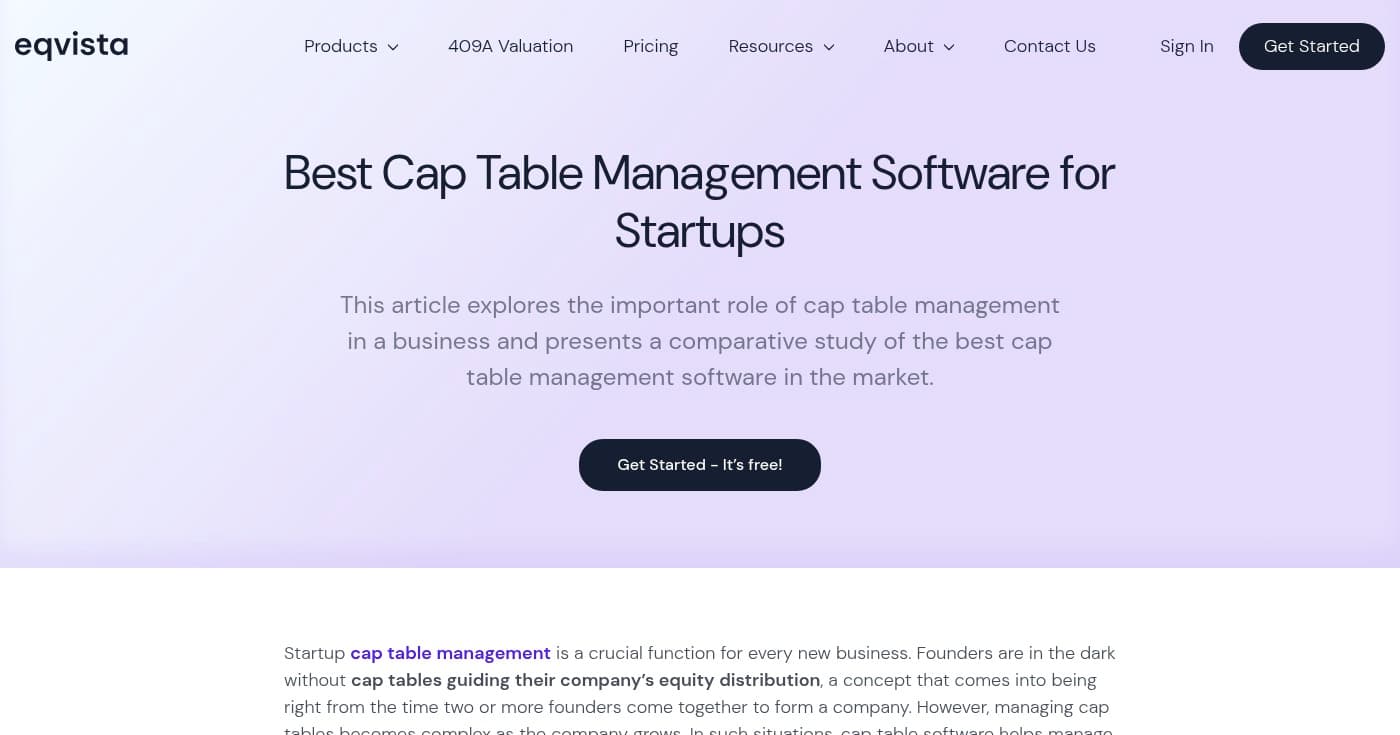 Screenshot of Eqvista homepage