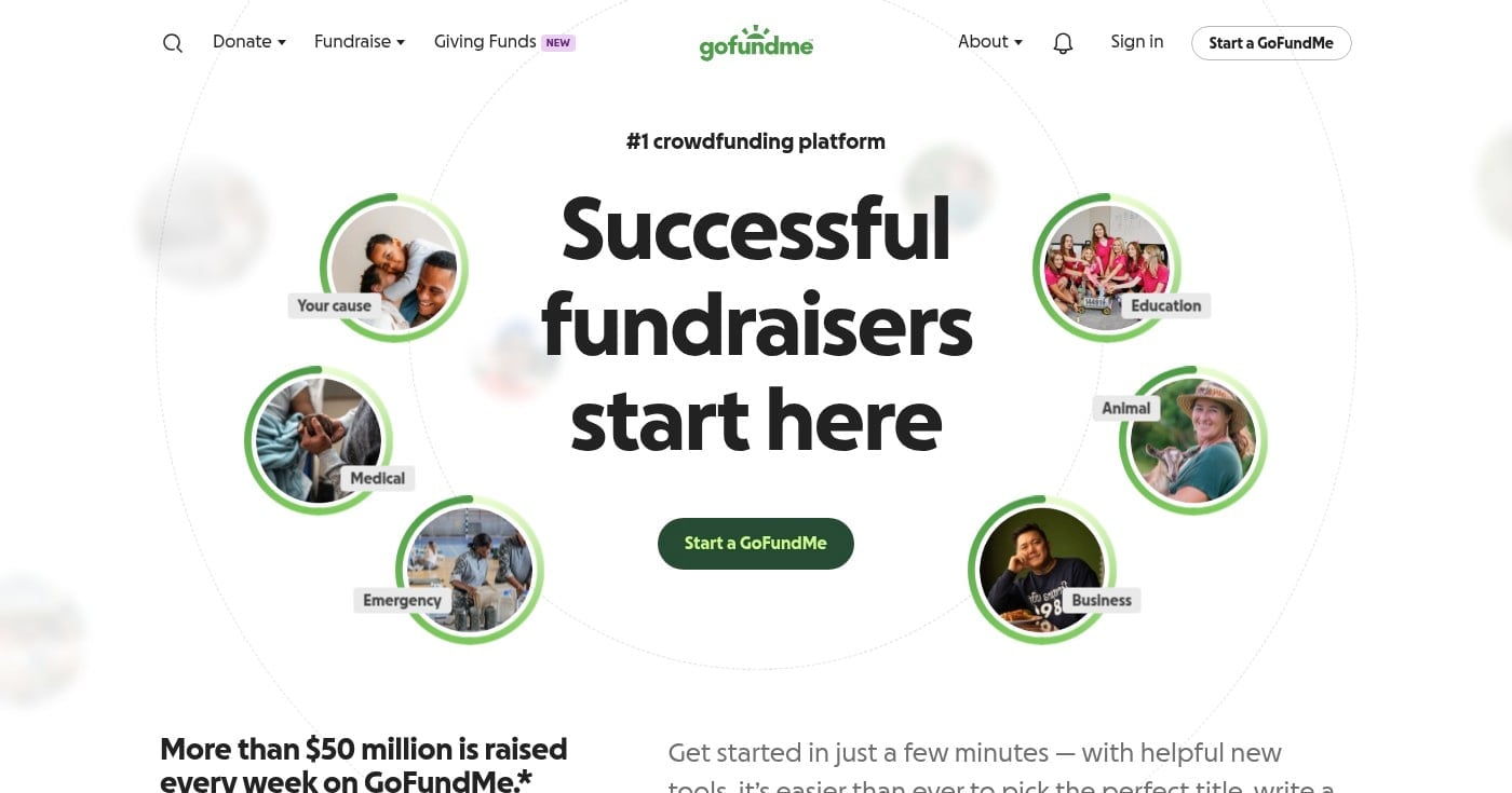 GoFundMe homepage