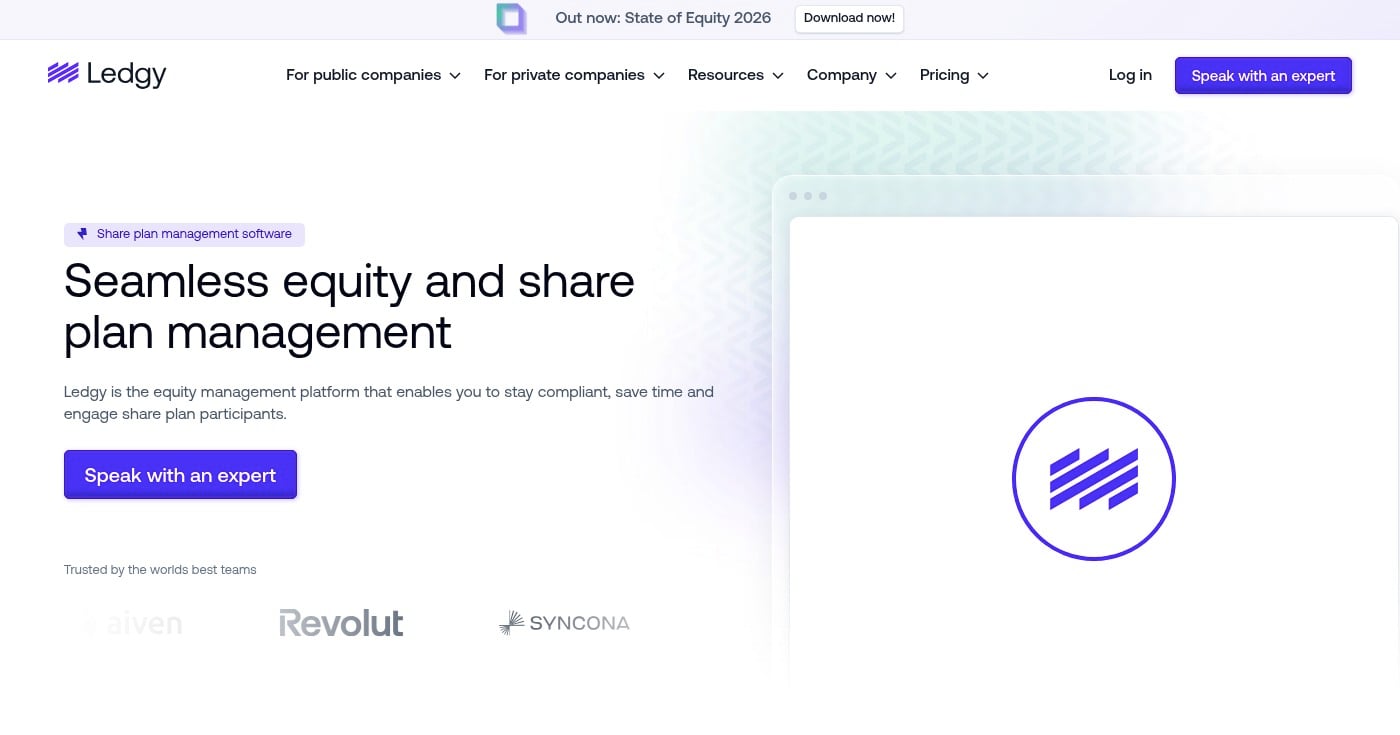 Ledgy equity management platform homepage