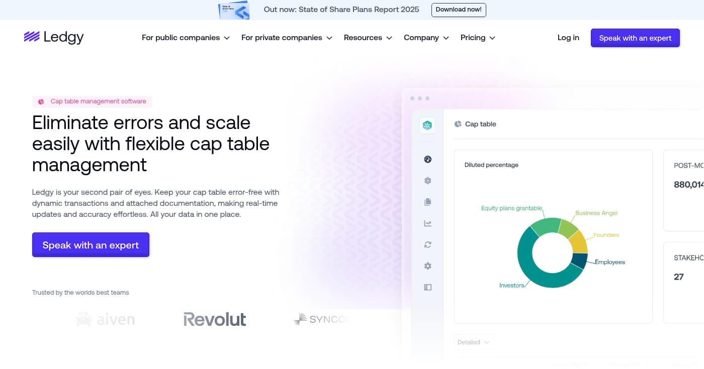 Screenshot of Ledgy homepage