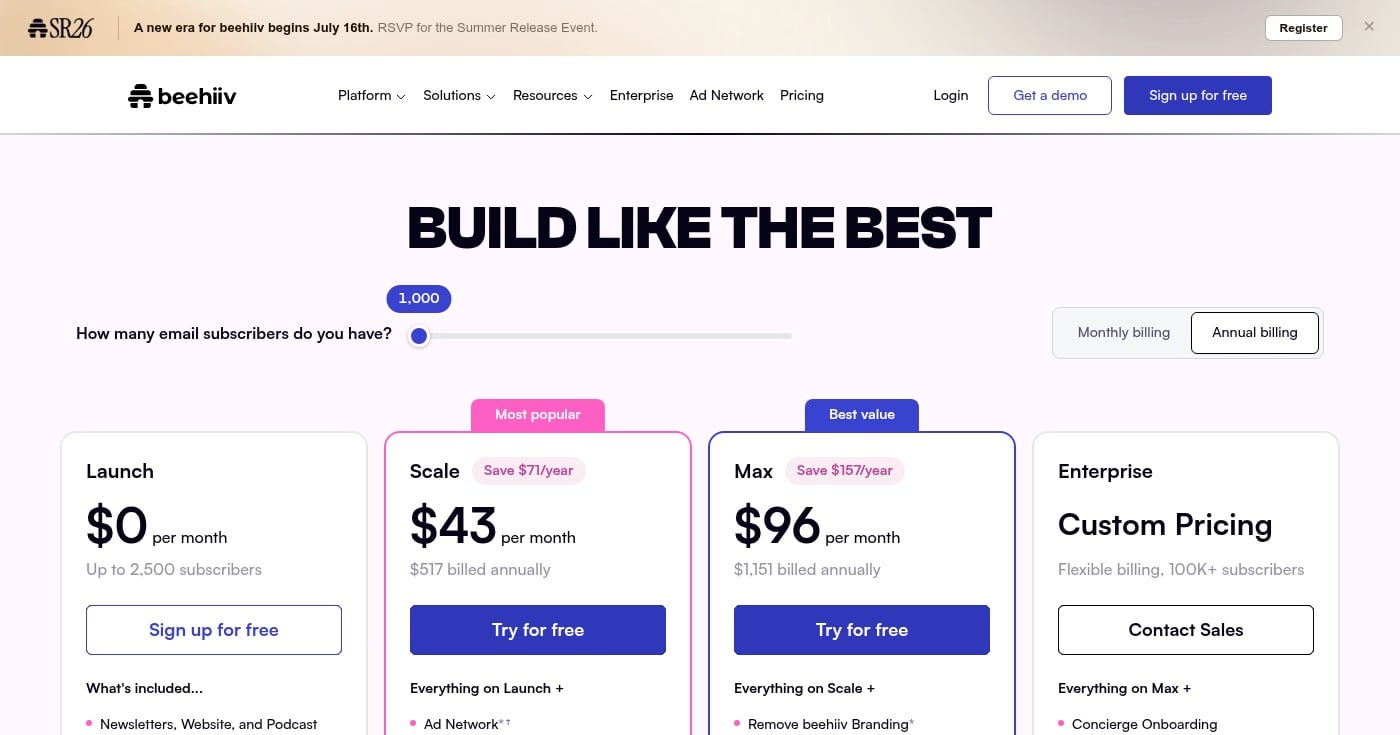 Beehiiv newsletter platform dashboard