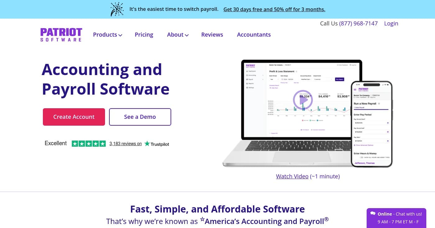 Screenshot of Patriot Software homepage