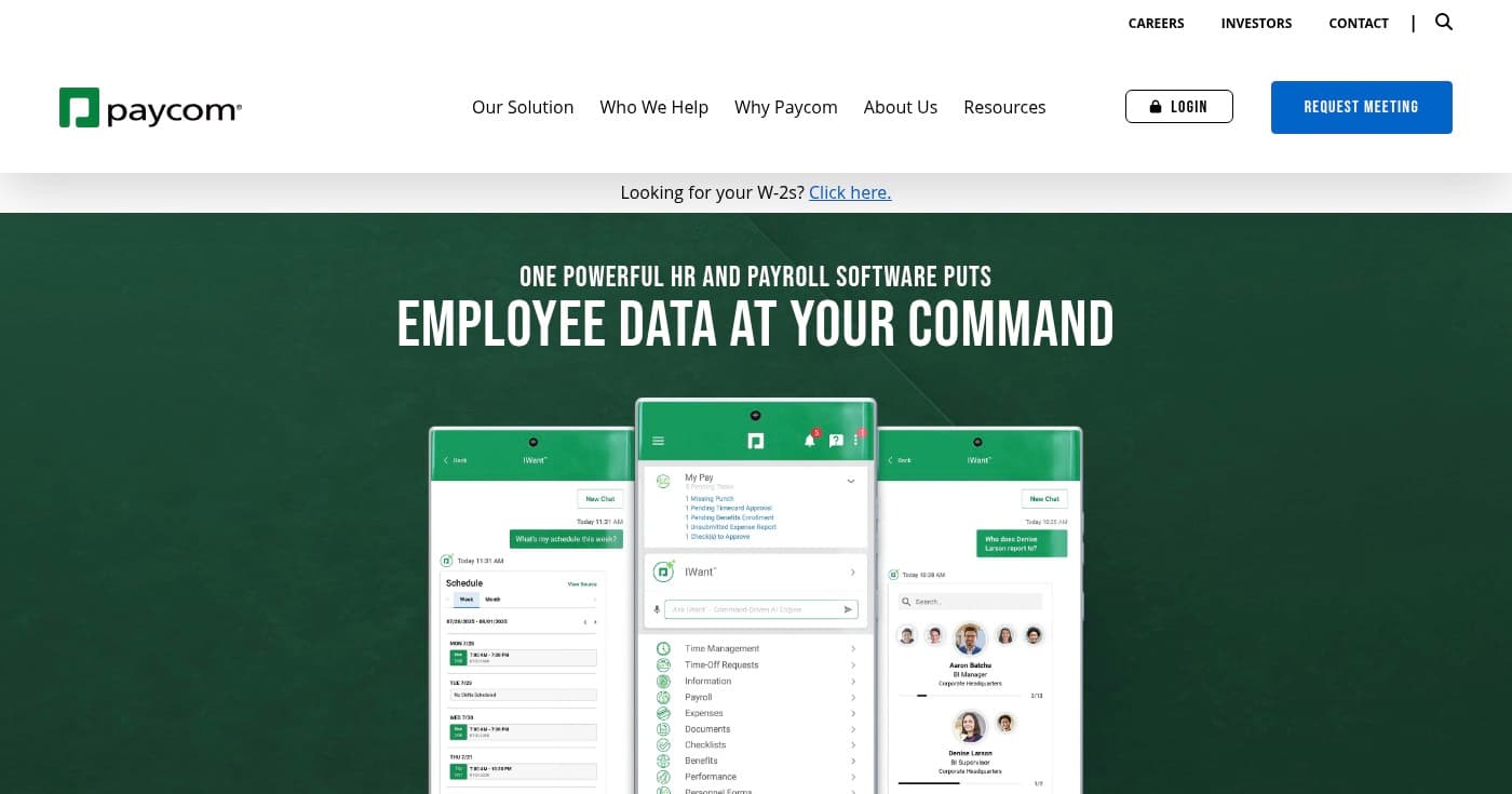 Screenshot of Paycom homepage