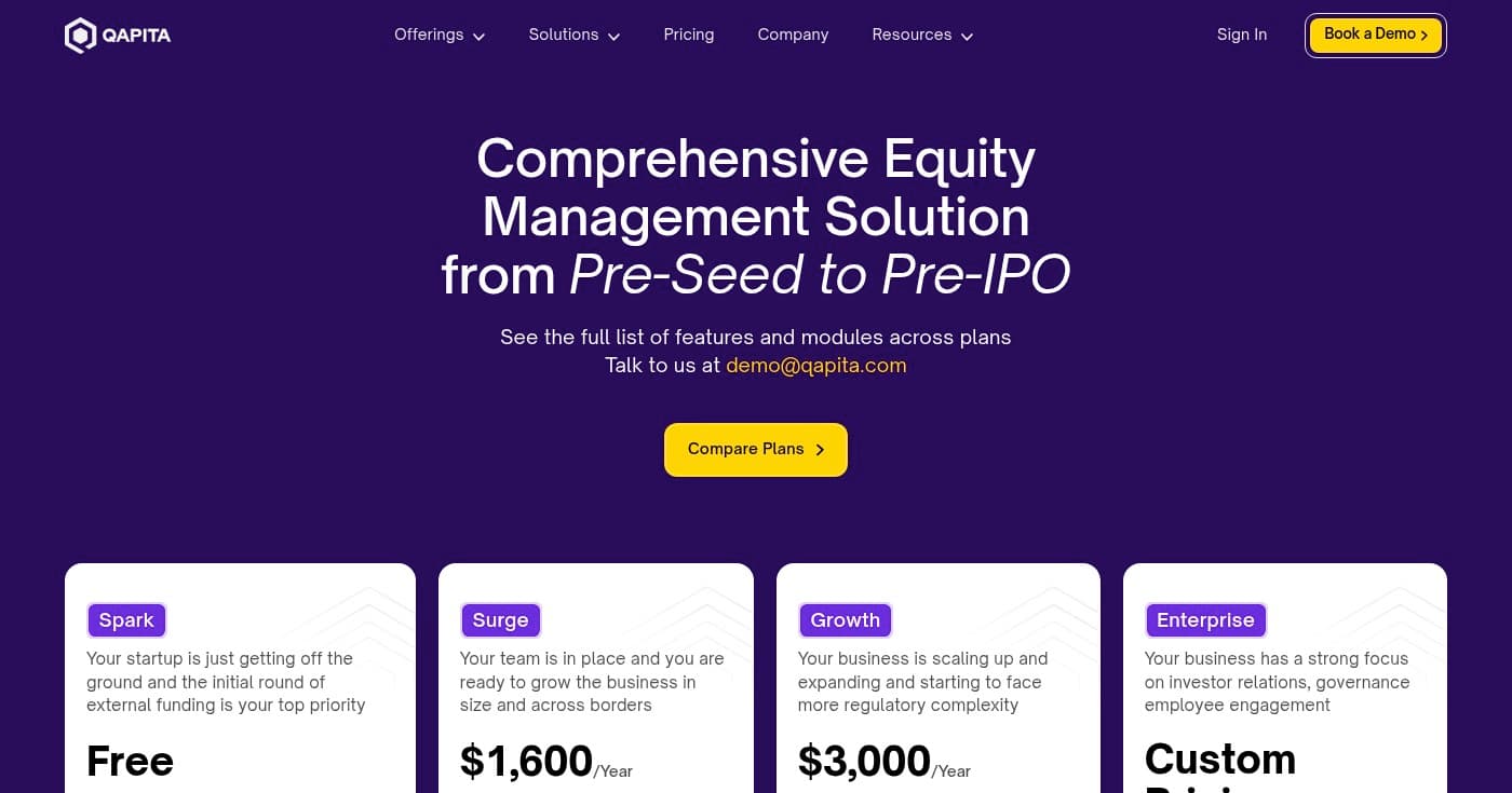 Screenshot of Qapita homepage