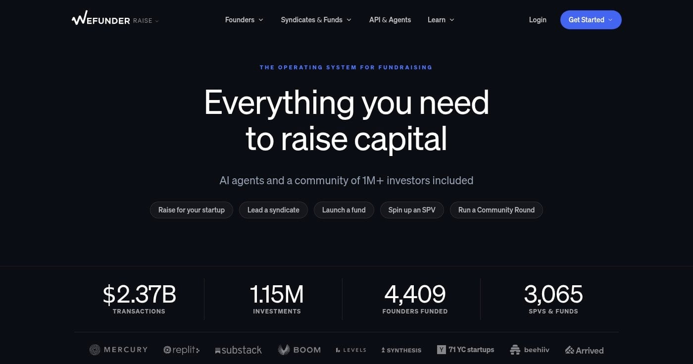 Wefunder homepage