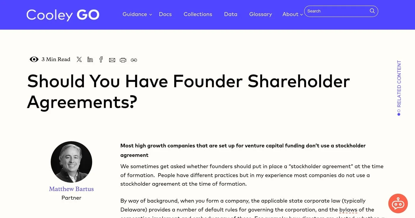 Cooley GO article: Should You Have Founder Shareholder Agreements?