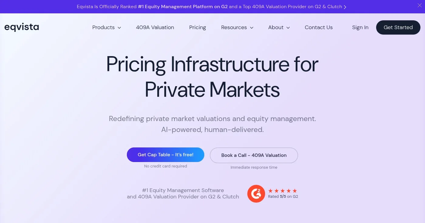 Eqvista equity management platform homepage