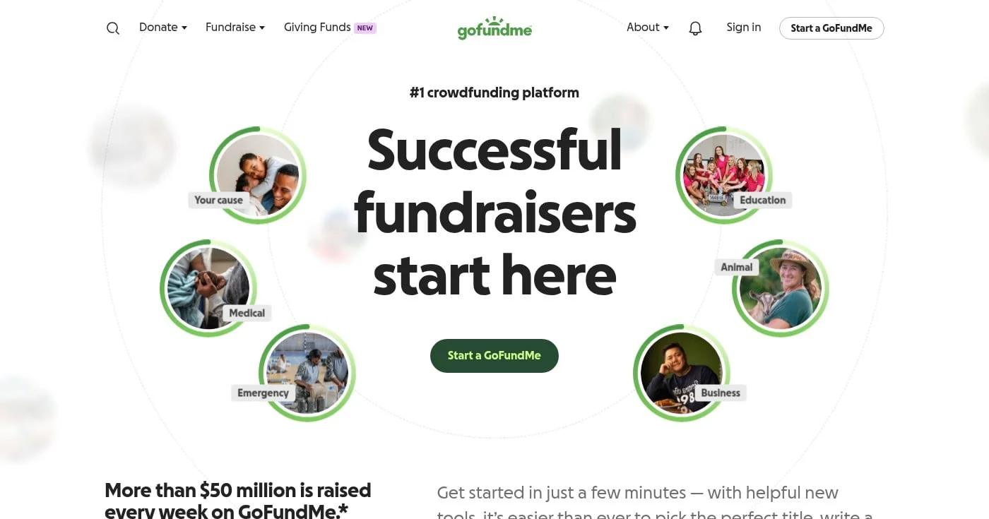 GoFundMe homepage