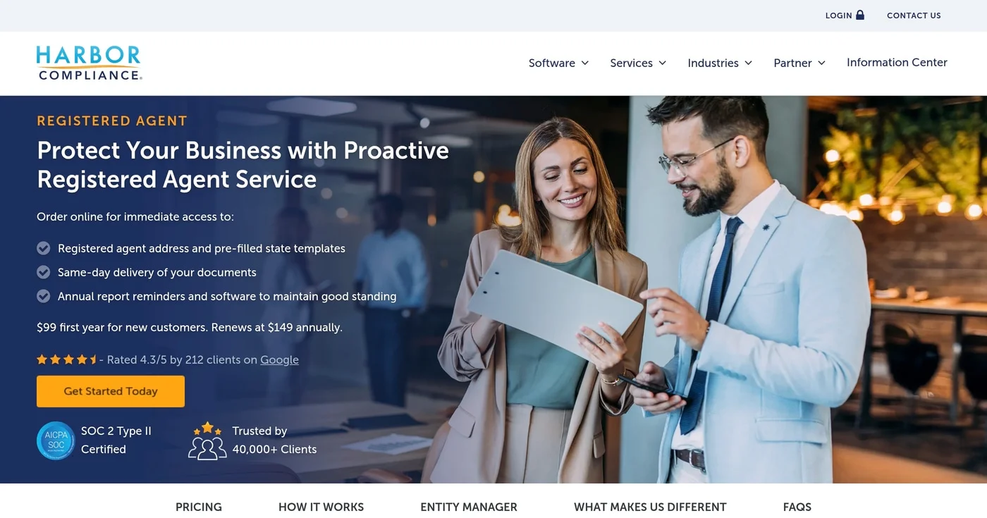 Harbor Compliance registered agent product page