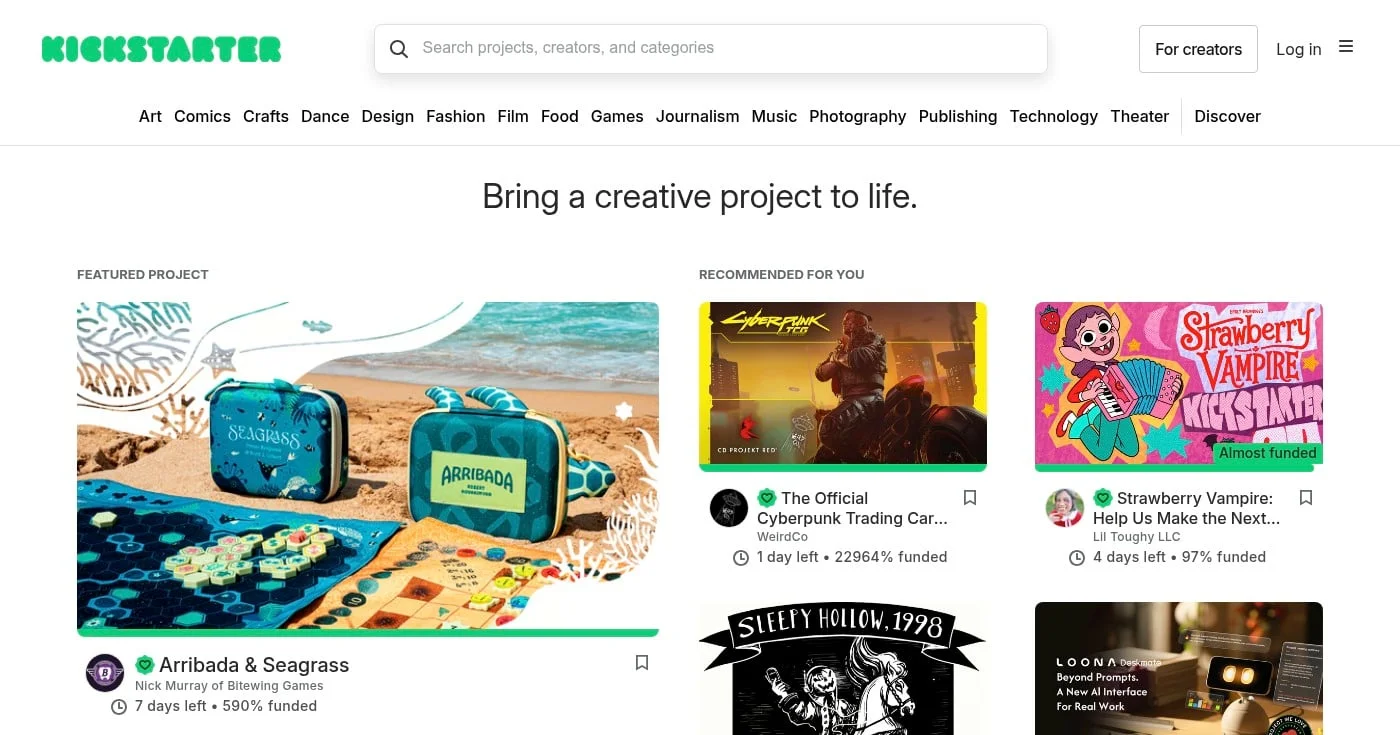 Kickstarter homepage