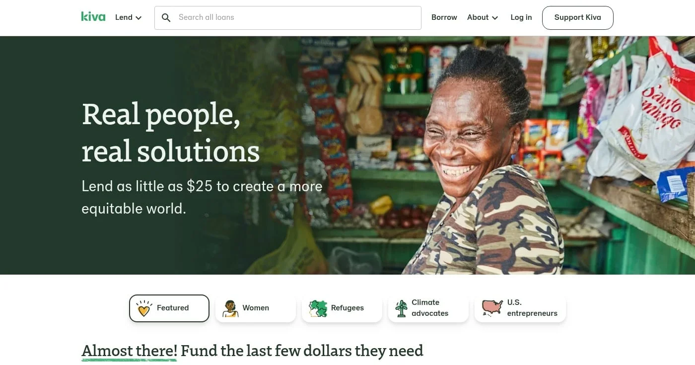 Kiva homepage