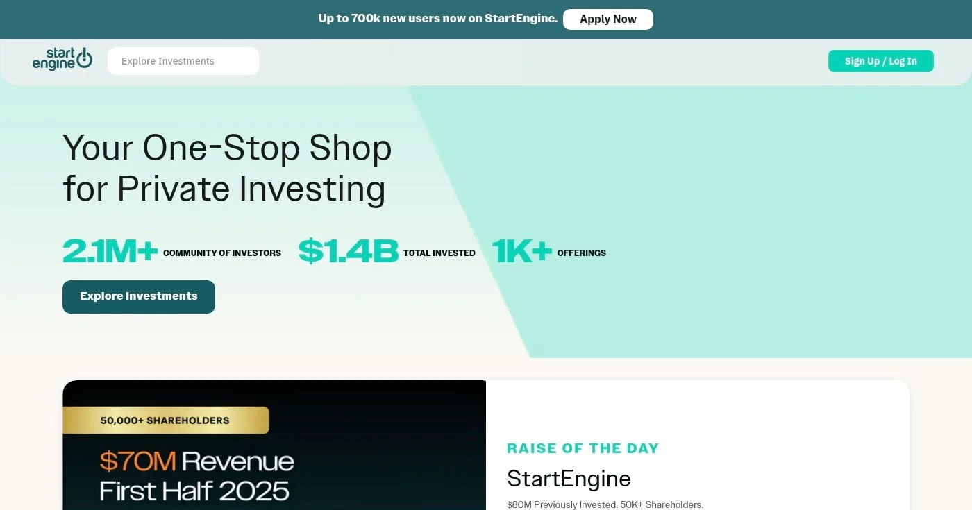 StartEngine homepage