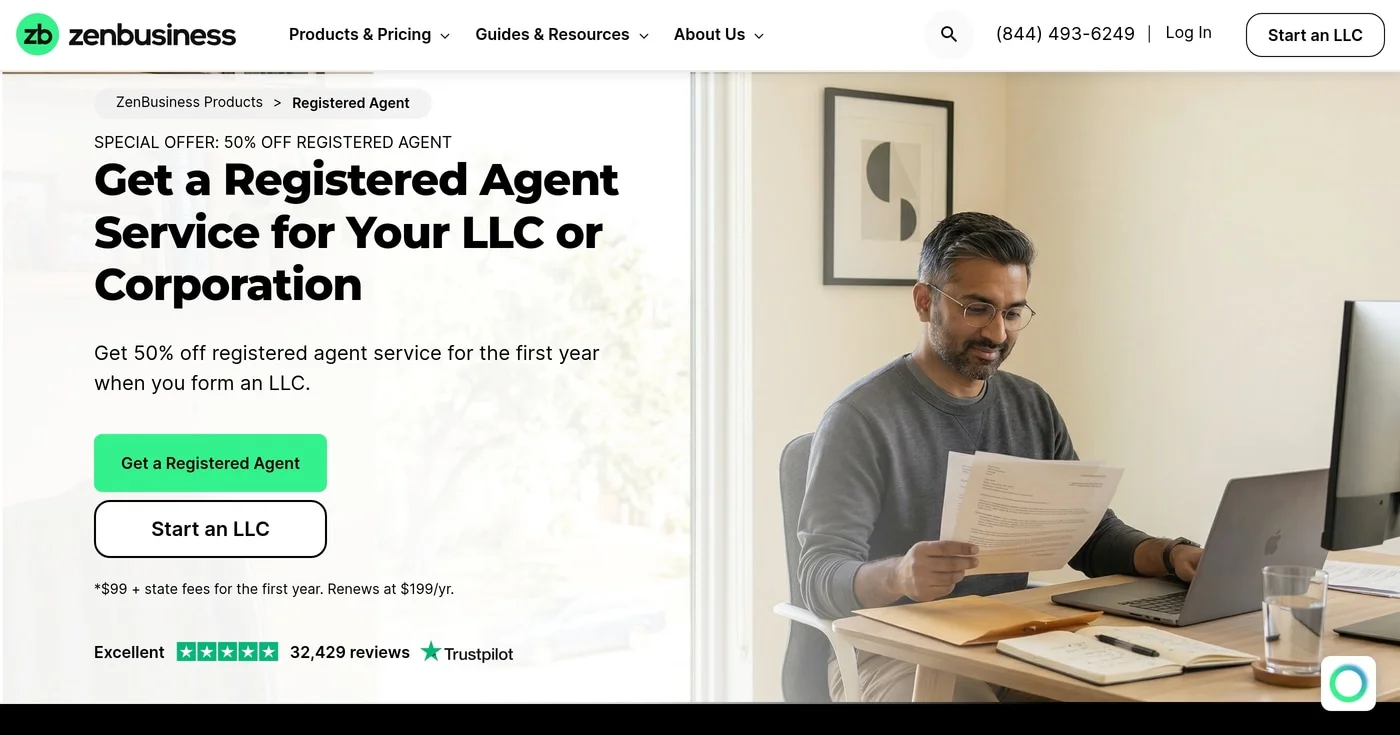 ZenBusiness registered agent pricing page